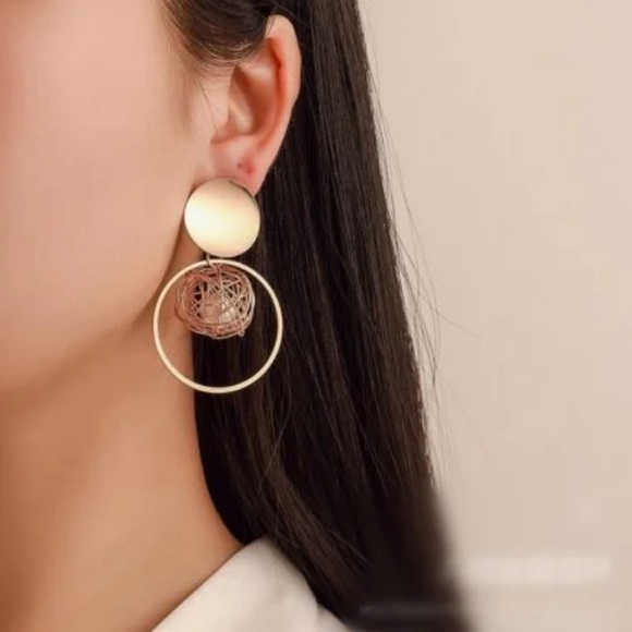 Gold  Pearl Cage Hoops - Picture 15 of 15